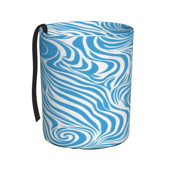Car Trash Can 600d Oxford Water-Resistant Cylindrical With Support Rod Universal Fit For Suv Sedan Truck Easy Strap Installation Zebra Print Style Lightblue_1