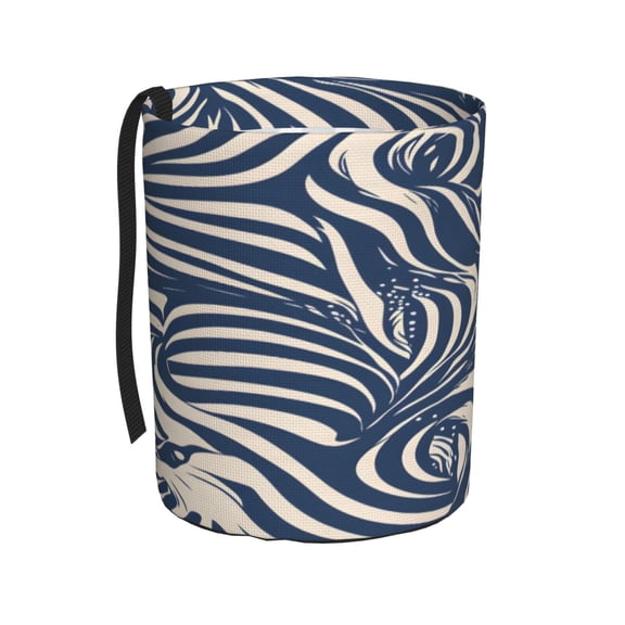 Car Trash Can 600d Oxford Water-Resistant Cylindrical With Support Rod Universal Fit For Suv Sedan Truck Easy Strap Installation Zebra Print Style Steelblue_3