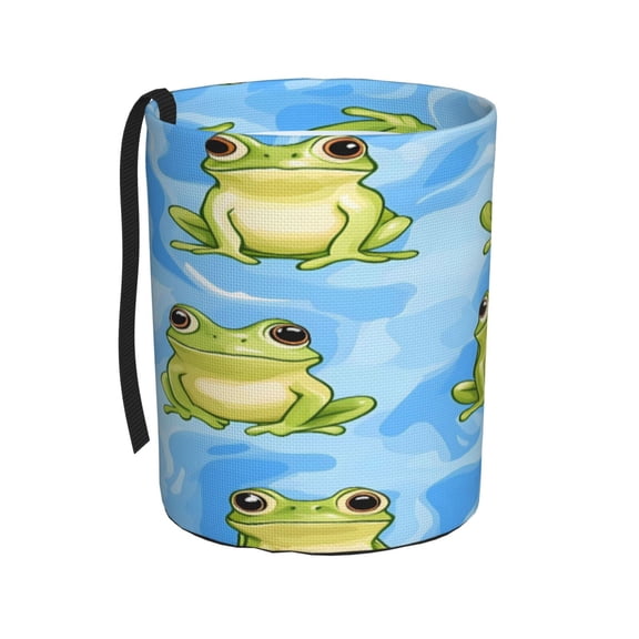 Car Trash Can 600d Oxford Water-Resistant Cylindrical With Support Rod Universal Fit For Suv Sedan Truck Easy Strap Installation Cute Sitting Frog