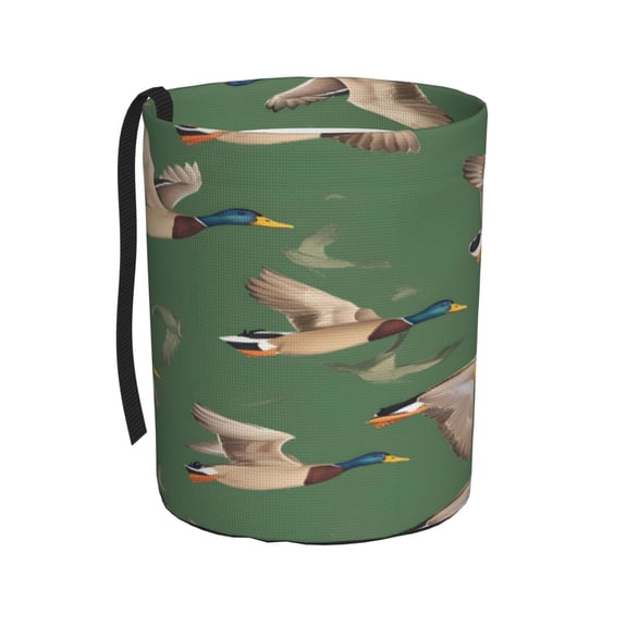 Car Trash Can 600d Oxford Water-Resistant Cylindrical With Support Rod Universal Fit For Suv Sedan Truck Easy Strap Installation Flying Mallard Ducks