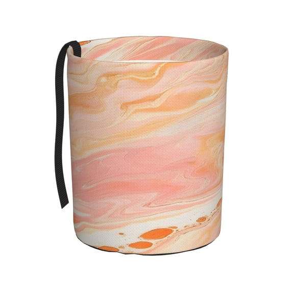 Car Trash Can 600d Oxford Water-Resistant Cylindrical With Support Rod Universal Fit For Suv Sedan Truck Easy Strap Installation Peachpuff Marble_2
