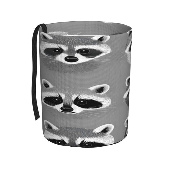 Car Trash Can 600d Oxford Water-Resistant Cylindrical With Support Rod Universal Fit For Suv Sedan Truck Easy Strap Installation Raccoon Head Image
