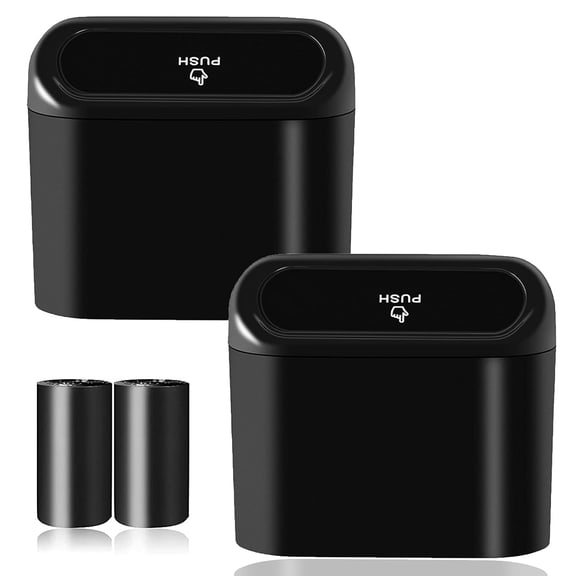 Car Trash Can Bin with Lid - 2 Packs Universal Vehicle Mini Leakproof Garbage Can Bin with 40pcs Trash Bags Car Organizers and Storage for Front Back Seat Accessories for Auto Office Home (Black)