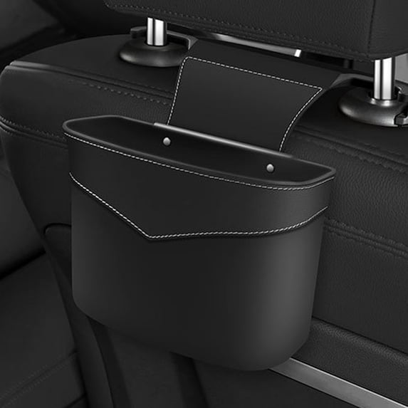 Car Trash Can, Clip On Garbage Organizer Multifunctional Car Door Hanging Container, Waterproof Leather Trash Bin Universal Interior Storage Box for Vehicle Home Office(Black)