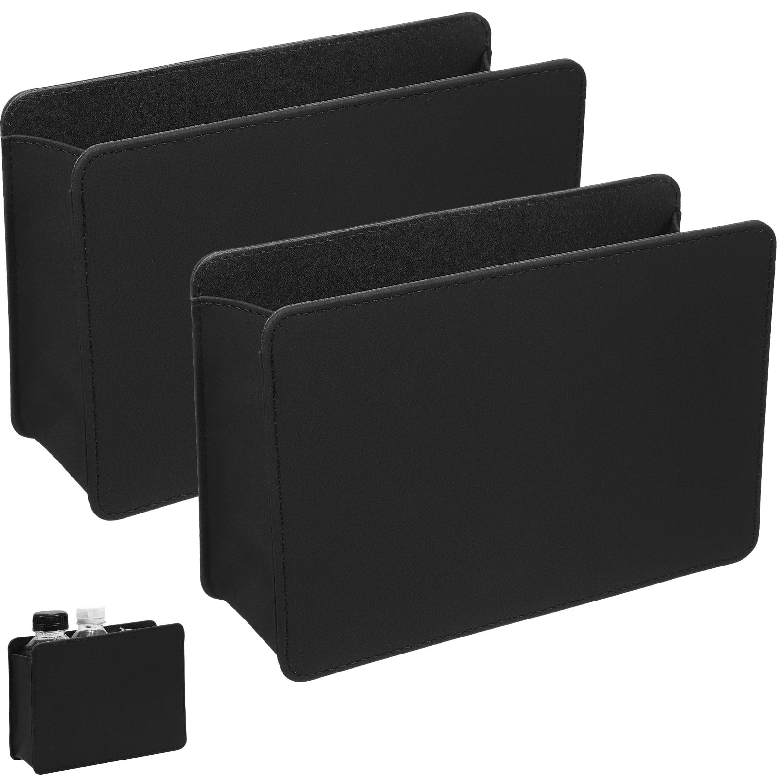 Car Trash Can Door Storage Box (black) Bin Pu Leather Phone Holder