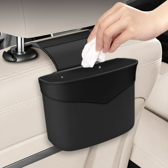 Car Trash Can, Leather Car Trash Bin Door Organizer with a Roll of Garbage Bag, Foldable Hanging Mini Cars Storage Must Have Essentials Interior Accessories