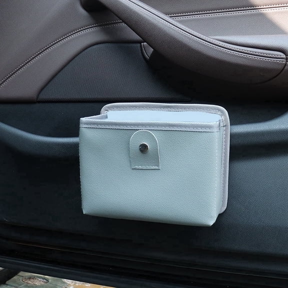 Car Trash Can, Leather Multifunctional Foldable Hanging Universal, Gray, 1-Count, 7.3" x 3.3" x 7.3"