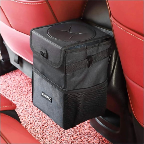 Car Trash Can with Lid - Leakproof Bin Garbage Can, Collapsible Automotive Truck Organizer and Storage Bag Accessories for Women Men Road Trip Essentials