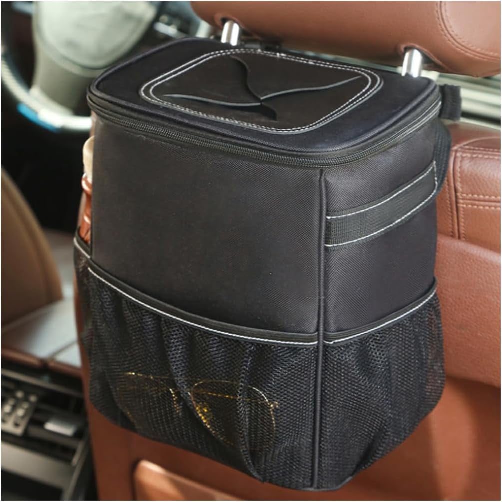 Car Trash Can with Lid and Storage Pockets, Leakproof Waterproof ...