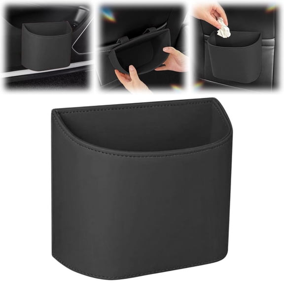 Car Trash Can with Seatback Mount (Black) - Spillproof Vehicle Garbage Holder & Storage Organizer, Wipeable Auto Trash Bag for Road Trips, Camping & Daily Commute