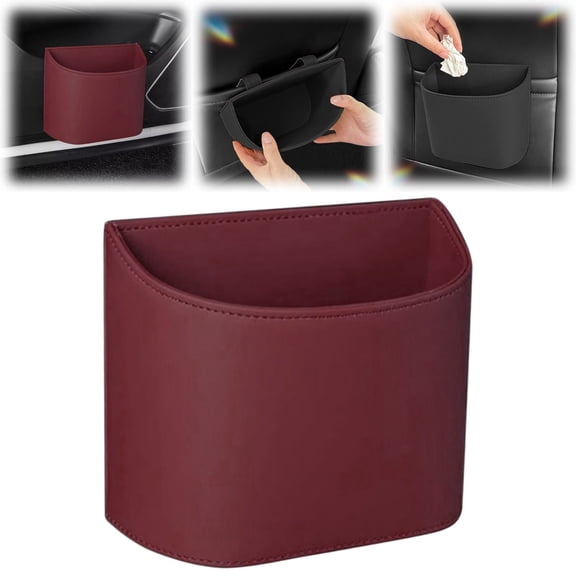 Car Trash Can with Seatback Mount (Red) - Spillproof Vehicle Garbage Holder & Storage Organizer, Wipeable Auto Trash Bag for Road Trips, Camping & Daily Commute