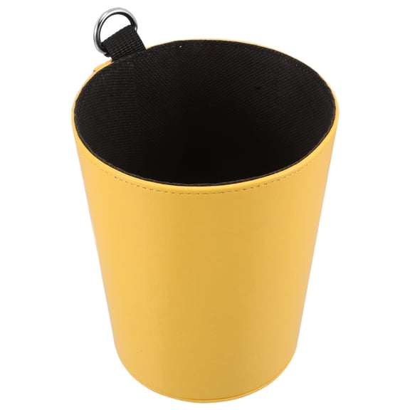 Yellow Car Trash Can with Snap-button Closure, Storage Pocket, Hat Hanger, and Lining for Vehicle Organization