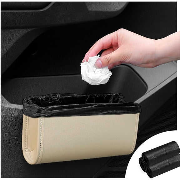 Car Trash Can, Universal Leather Foldable Leakproof Garbage Bins Organizer Holder with 45 pcs Trash Bag, Car Seat Back Storage Box for Most Vehicles