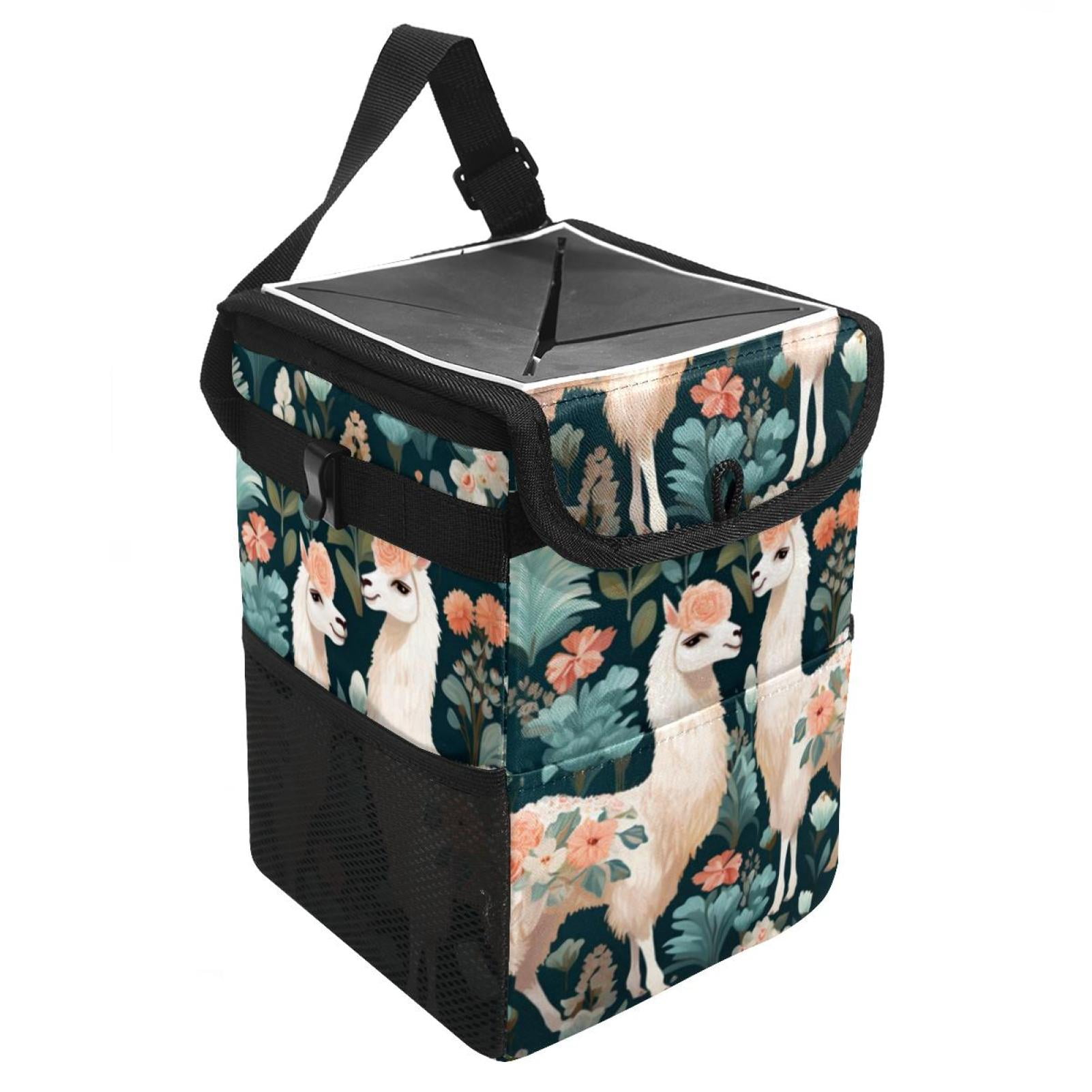 MSINMKOK Car Trash Can – Waterproof Hanging Bin With Pockets, Fish Scale Design