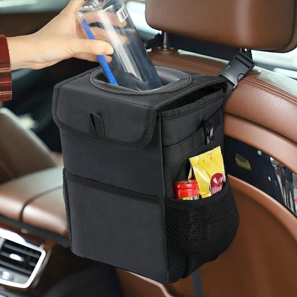 Car Trash Can with Lid and Storage Pockets, 100% Leak-Proof Car