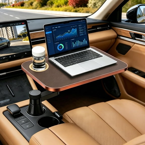 Car Tray and Laptop Desk, Non-Slip Leather Surface, Steering Wheel Desk for Eating and Working, Universal Car Accessories Compatible with Tesla Model Y/3/S, Ford F-150 and Most