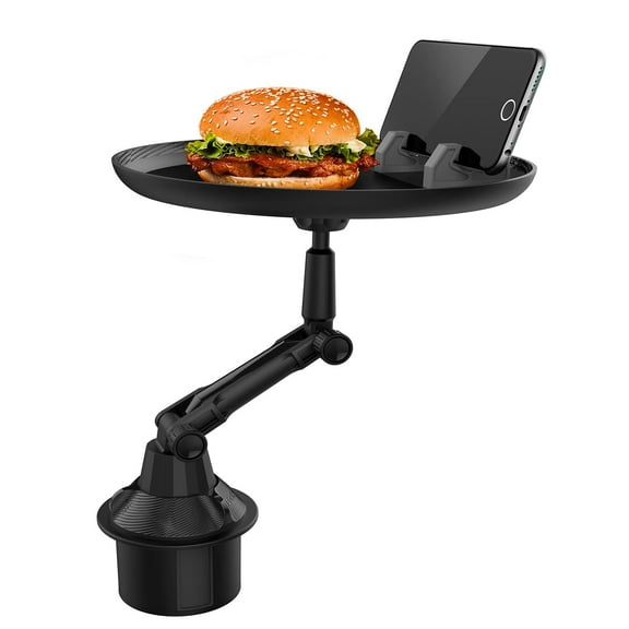 Car Tray Table for Eating Adjustable 360-Degree Swivel with 14" Surface Cup Holder Expander for Car 2.56in to 3.7in Wide Convenient to Have Lunch in The Car