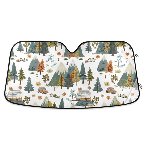 Car Tree Mountain Car Windshield Sun Shade Foldable Car Front Window Visor Heat and UV Protection 53x23.5