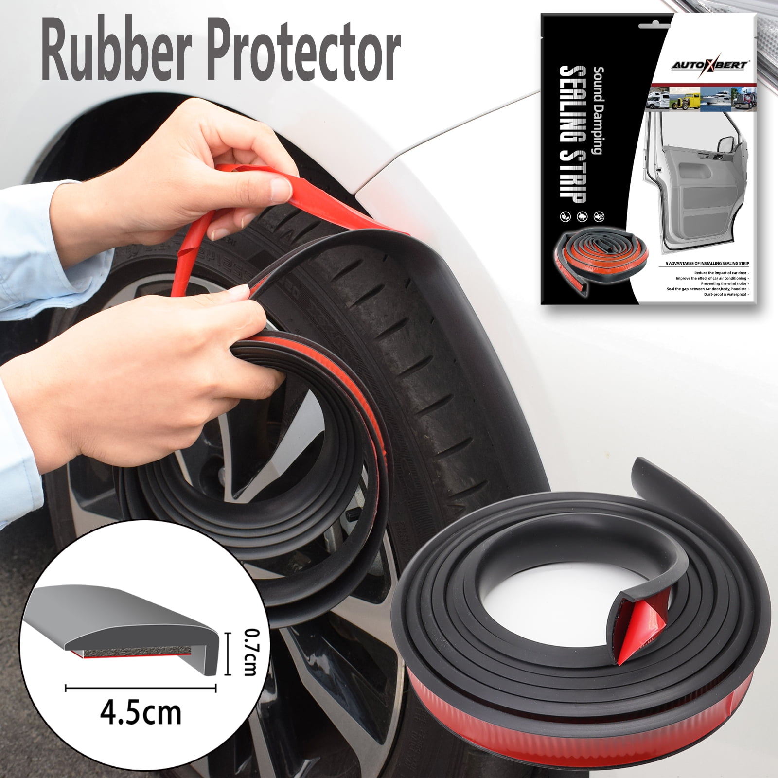 2-Pack Car Wheel Arch Protector Strips – Carbon Fiber & TPU Anti-Scratch Trim, 12.6x1.77 Inch, Self-Adhesive (Red/Black) - View #12