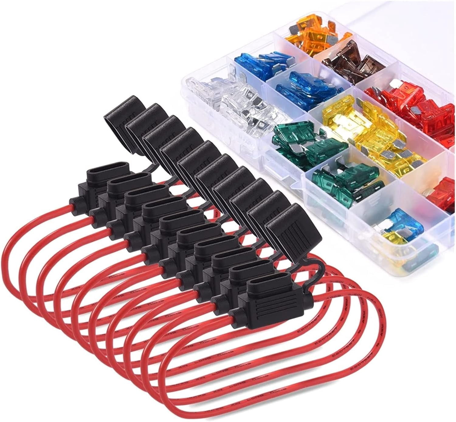 Car Truck 120pcs Blade Fuses Standard Fuse Assortment kit Universal with 10pcs 14 AWG Inline Fuse Holder &amp