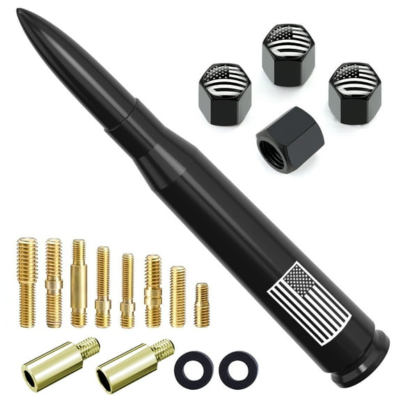 Car Truck Bullet Antenna with Tire Valve Caps American Flag Universal for GMC Sierra Chevy Silverado Dodge Ram 1500 2500 3500 Ford F150 F250 F350