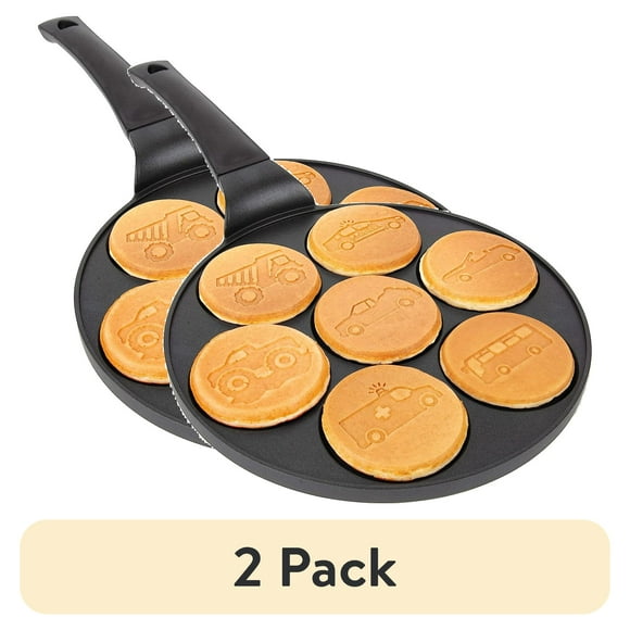 (2 pack) Car & Truck Mini Pancake Pan - Make 7 Unique Flapjack Cars, Nonstick Pan Cake Maker Griddle for Breakfast Fun & Easy Cleanup
