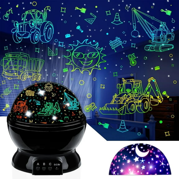 Car Truck Night Light Projector Toys for Boys A 3-5 Toddler Tractor Nightlights 360 Degree Rotation with 17 Colors Changing Baby Ceiling Light Projector for Boys Girls Bedroom Decoration