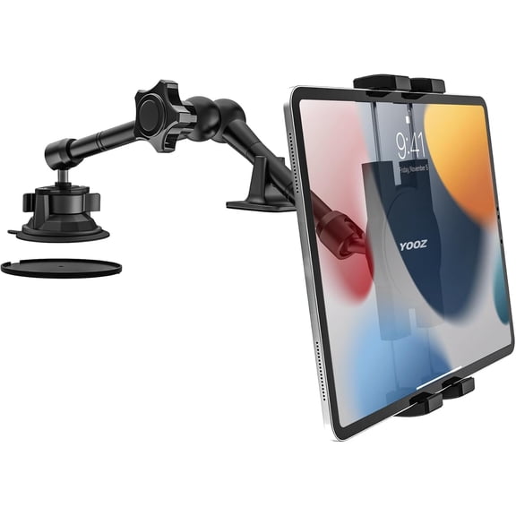 Car/Truck Tablet Mount for Dashboard Windshield, Vehicle Heavy Duty Suction iPad Holder with Metal Arm for 4-12.9" Tablet & Phones, iPad Pro/Air/Mini, Galaxy, Lenovo, iPhone etc