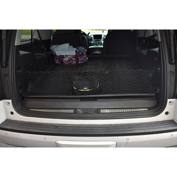 Car Trunk Cargo Net - Made and Fit 100% Specific Vehicle for Chevrolet Suburban 2015-2023 - Elastic Mesh Storage Organizer - Premium Accessories - Trunk Cargo Luggage Netting
