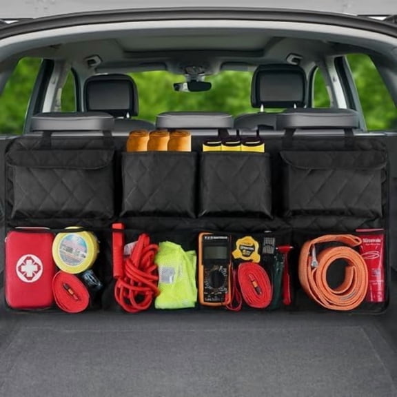 Car Trunk Hanging Organizer 3D Textured Ripple Design, Cotton-Padded Farewell to Collapse, Reinforced Stitching, Extra-Wide Pocket, Backseat Grocery Storage Bag with 8 Pockets for SUV,Truck,Van