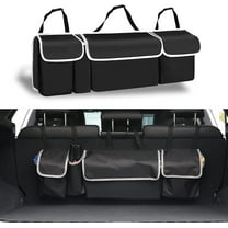 Car Trunk Hanging Organizer, Thick Backseat Storage Bag with 4 Pockets and 3 Adjustable Shoulder Straps, Foldable Interior Accessories Releases Trunk Space