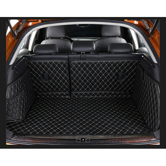 Car Trunk Mat Compatible with Maserati Levante Cargo Liner All Weather, Heavy Duty Cargo Mat Large Coverage Rear Cargo Tray (Black with Gold Stitching)