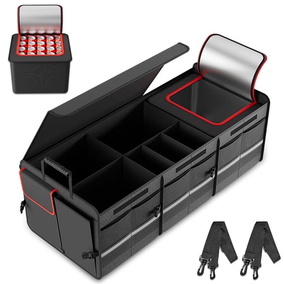 Car Trunk Organizer 105L Capacity 35L Leakproof Cooler Foldable with 4 Adjustable Dividers 2 Tie-Down Straps for SUVs Trucks Cars
