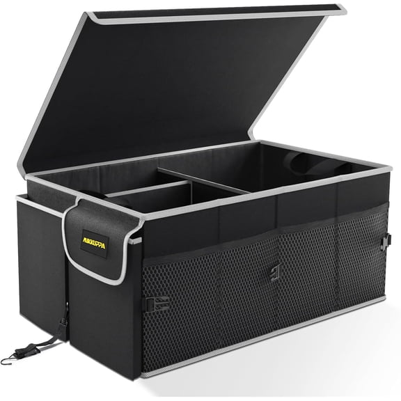 Car Trunk Organizer - 65L Collapsible Trunk Organizer with Lid, Sturdy Car Storage for SUV Auto Truck Van with Adjustable Straps and Non Slip Bottom