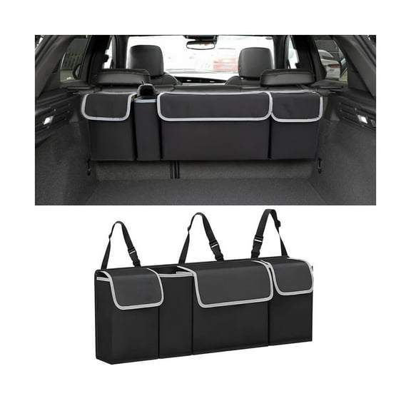 Car Trunk Organizer,Backseat Hanging Large Storage with Adjustable Straps,Waterproof Collapsible Cargo Bag with 4 Pockets,Sturdy Space Saver Frees Trunk Floor for SUV,Truck,MPV