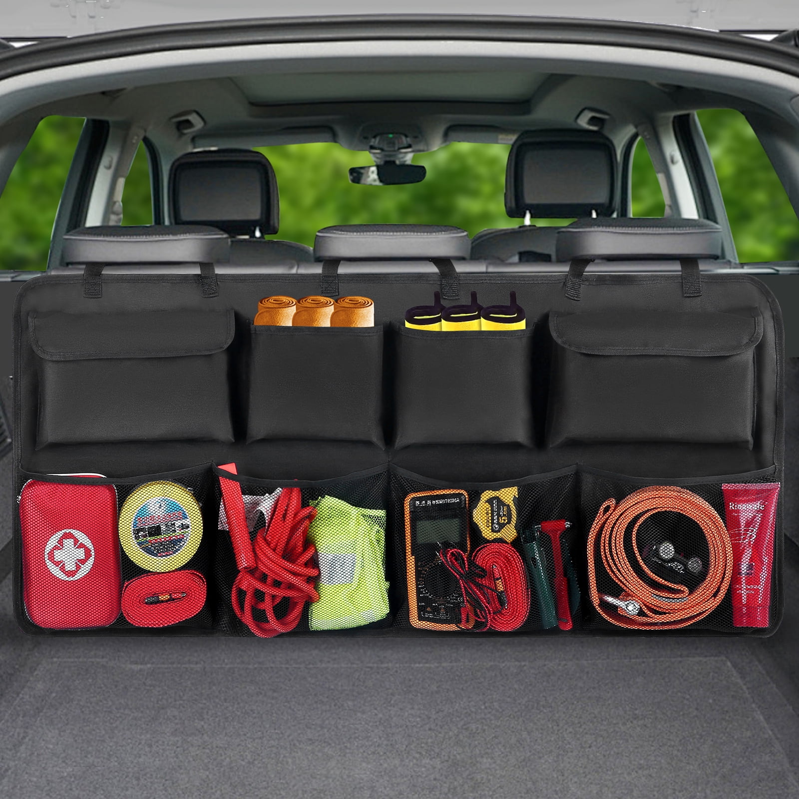 Snuopfy Car Trunk Organizer with Lid, Backseat Hanging Grocery Storage, 8 Large Bags, High Capacity for SUV, Truck