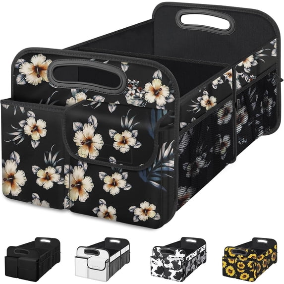 Car Trunk Organizer, Car Storage Organizer with Large Capacity Waterproof Collapsible Trunk Organizer for Car Suv/Jeep/Sedan (Hibiscus flowers, Standard)