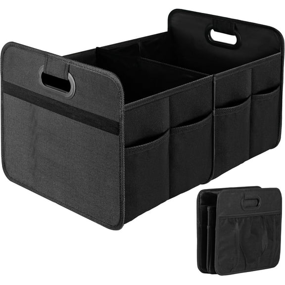 Car Trunk Organizer,Collapsible 2 Compartment Automotive Storage Box,50L Travel Accessories for Any Cars and SUV,Black