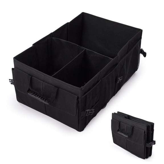 Car Trunk Organizer Collapsible Large 24x15x10 Inch Polyester Storage Bag Durable Lightweight Keeps Trunk Tidy for SUV Van Truck Cargo Black