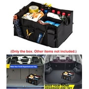 Car Trunk Organizer, Foldable Car Storage Organizer Bin with 3 Main Compartments & 6 Pockets, 600D Collapsible Trunk Storage Organizer Box with Handle for SUV Auto Truck Van Grocery, Black