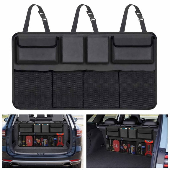 Car Trunk Organizer Hanging Back Net Bag Seat Storage 8 Pockets for SUV Truck MPV Black
