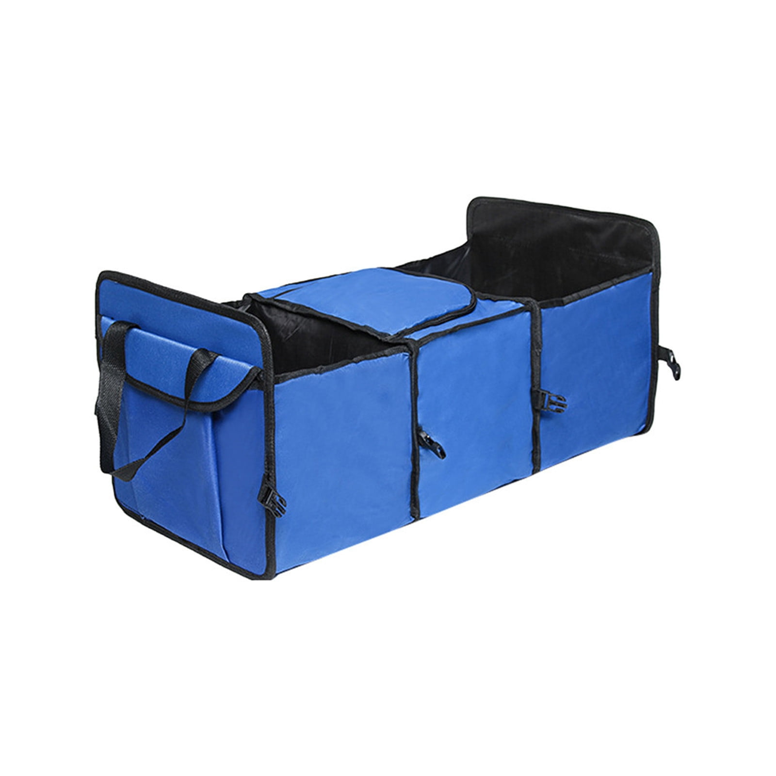 Car Trunk Organizer with Insulated Grocery Bag High Capacity Car Storage Box with 3 Compartments Reflective Strip Cover for Auto SUV Truck