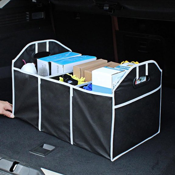 Car Trunk Organizer - Non-Slip Tidy Trunk Bag - Multi-Compartment - Essential Car Additions, Heavy Duty Collapsible Foldable Shopping Tidy Storage