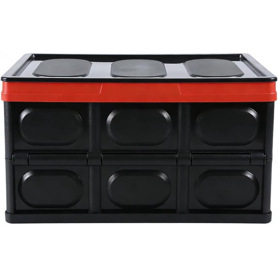 Car Trunk Organizer, Plastic Waterproof Foldable Car Cargo Storage Box with Lid, Universal Portable Automotive Tool Container Accessories for SUV Truck Sedan (Black)