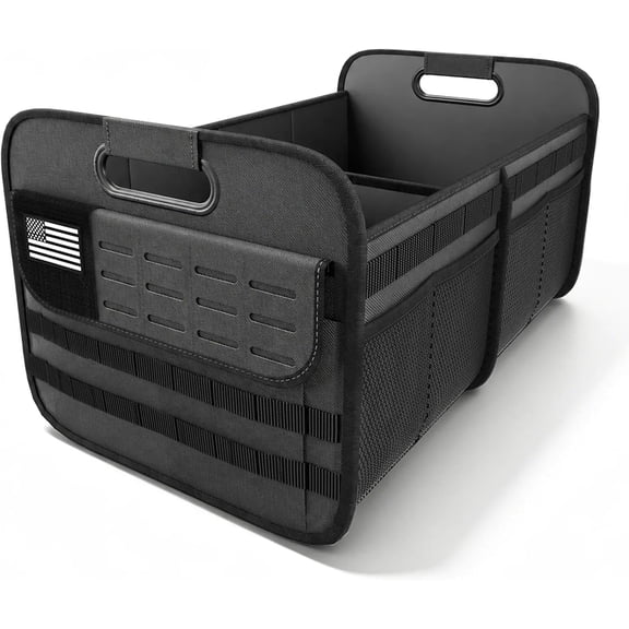 Car Trunk Organizer for SUV - 70L Collapsible Tactical MOLLE Car Storage with Reinforced Handles & Multiple Pockets, Sturdy Trunk Organizers for Groceries, Tools & Outdoor Storage (Black)