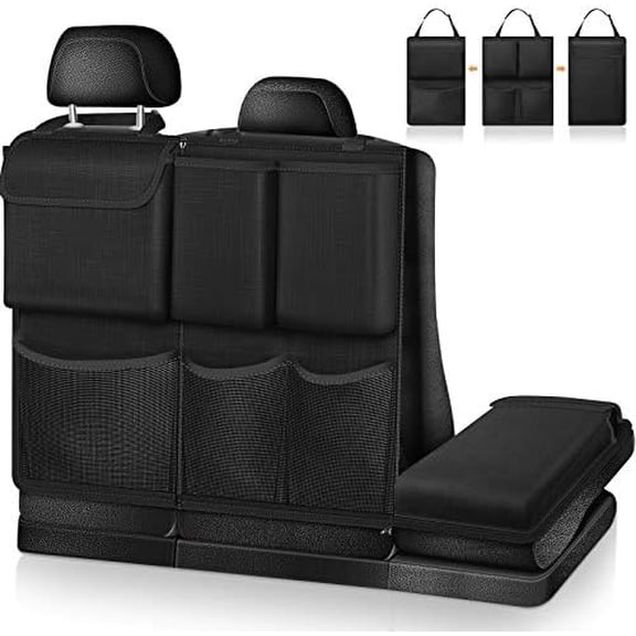 Car Trunk Organizer and Storage, Detachable Seat Back Hanging Organizers Storage with Zippers, Large Capacity Car Accessories Interior for Jeeps, SUVs, Vans (Black)