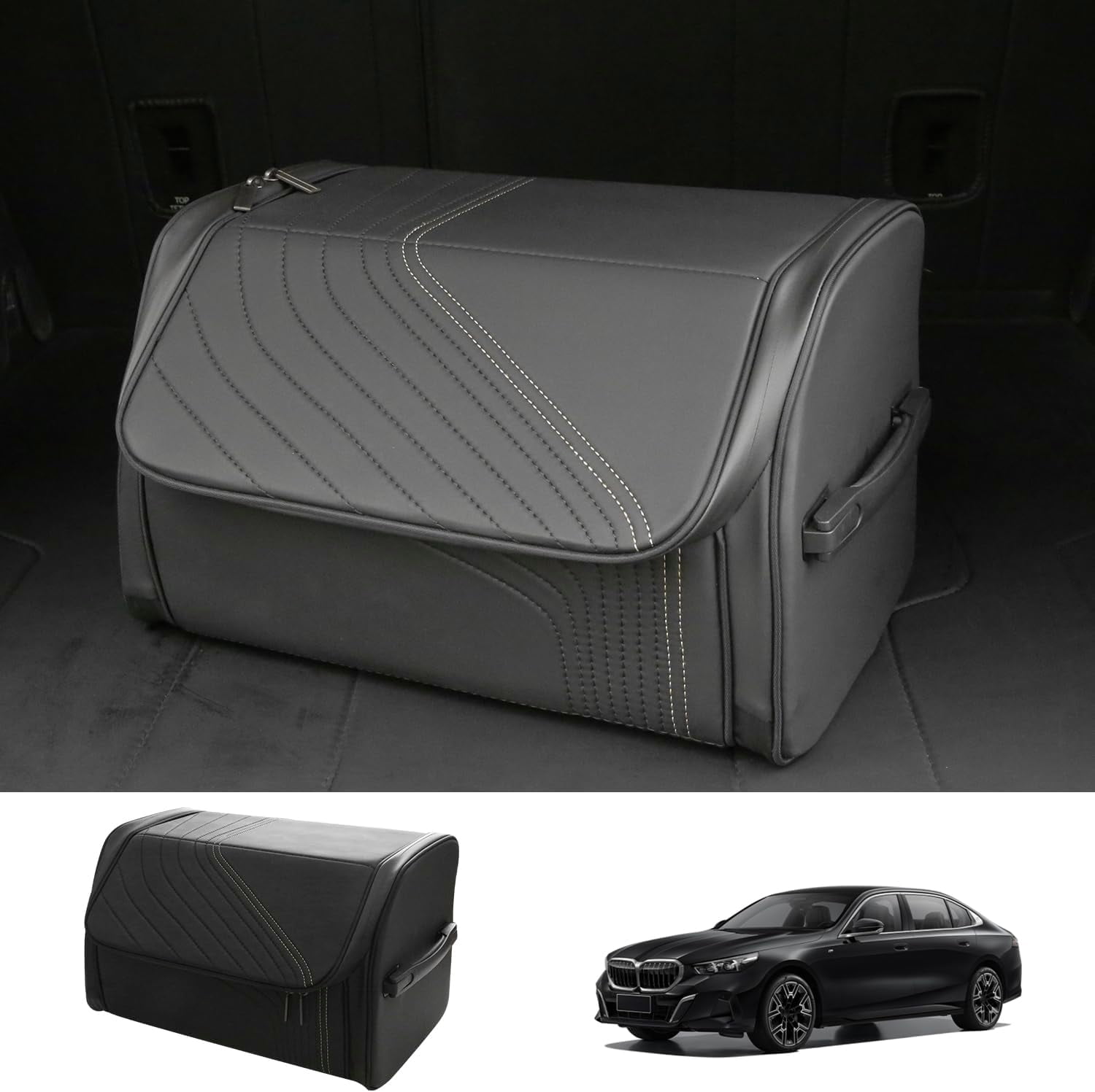 Collapsible Car Storage XXL Car Trunk Organizer With Magnetic Lid - Leather Storage Box For SUV, Sedan & Luxury Vehicles Magnetic Lid Trunk Organizer - View #2