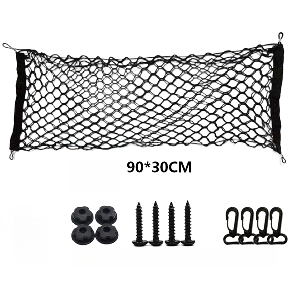 Car Trunk Storage Net Organizer Elastic Mesh Cargo Luggage Net With Hooks Dual Layer Stretchable Design 90X30cm Secure Hold For Most Vehicle Models Interior Accessory
