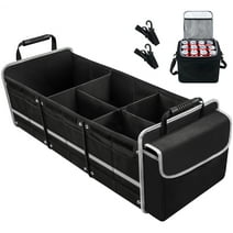 Car Trunk Storage Organizer, 4 in 1 Multi Compartment Collapsible Trunk Storage Box with Leakproof Insulated Cooler Bag for Car Truck SUV