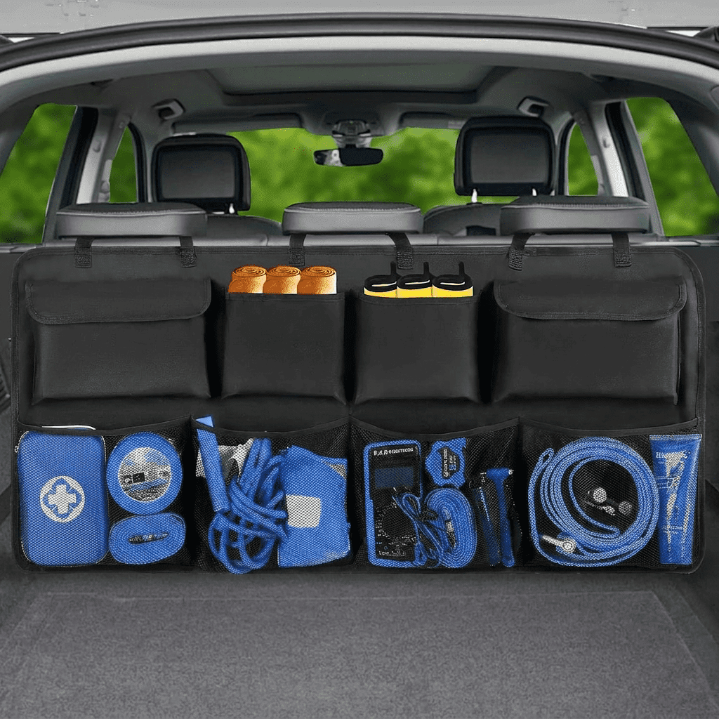 Car Trunk and Backseat Hanging Organizer, Large Capacity Storage Bag with 8 Pockets, Universal Car Interior Accessories for SUV Truck Van, Black deal from Walmart